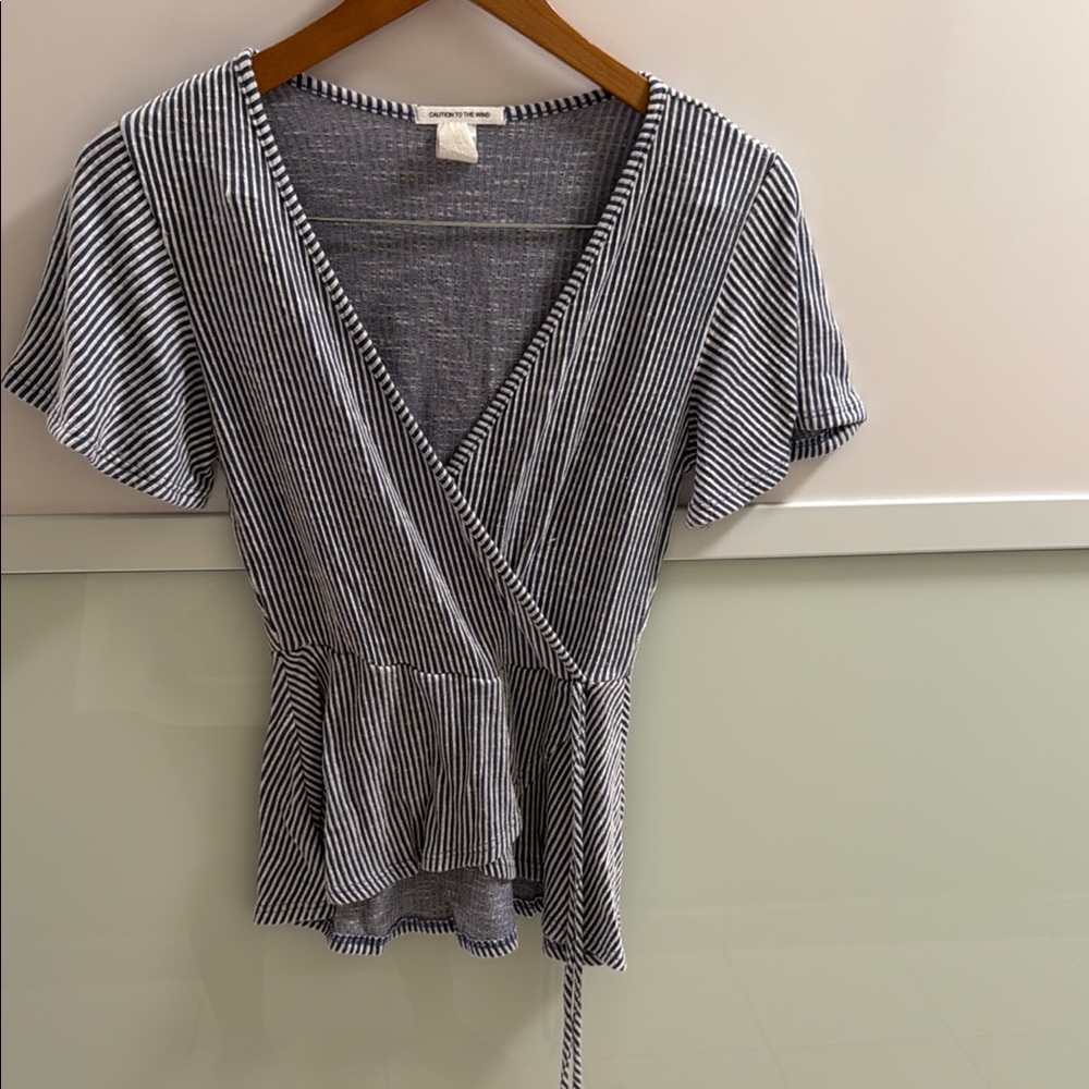 Marshalls Black and White Flutter Sleeve Wrap Blouse